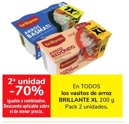 Oferta de En TODOS los vasitos de arroz BRILLANTE XL 200 g Pack 2 uinidades por 