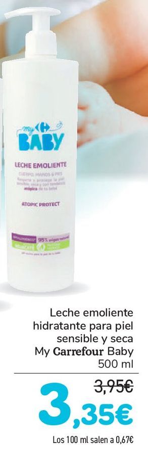 Oferta de Leche emoliente hidratante para piel sensible y seca My Carrefour Baby  por 3,35€