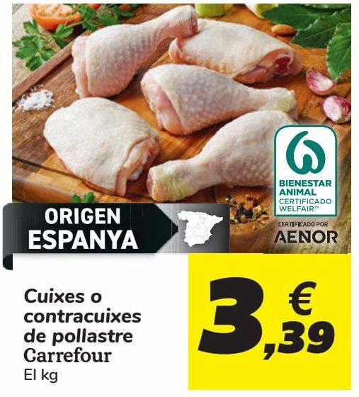 Oferta de Jamoncitos o contramuslos de pollo Carrefour  por 3,39€