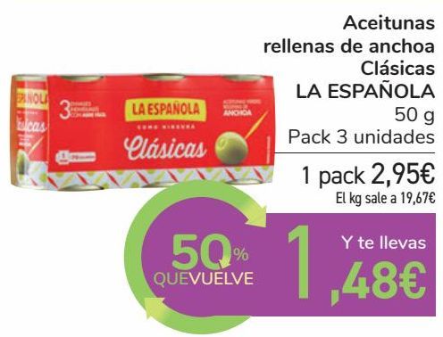 Oferta de Aceitunas rellenas de anchoa Clásicas LA ESPAÑOLA  por 2,95€