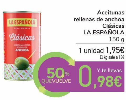 Oferta de Aceitunas rellenas de anchoas Clásica LA ESPAÑOLA  por 1,95€