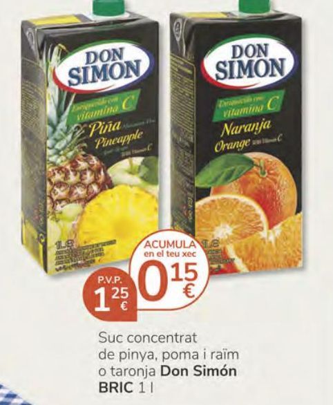 Oferta de Suc concentrat de pinya, poma i raïm o taronja Don Simón BRIC 1l por 1,25€