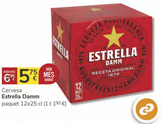 Oferta de Cervesa Estrella Damm paquet 12 x25 cl por 5,75€
