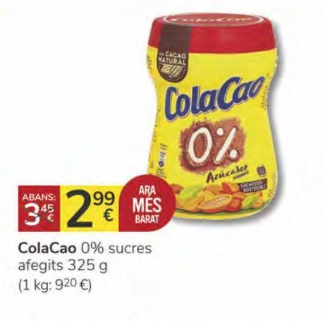 Oferta de ColaCao 0% sucres afegits Normal 325 g por 2,99€