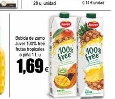 Oferta de Suver  Bebida de zumo Juver 100% free frutas tropicales  o pia 1 Lu  100%  100%  free  free  1,69  por 