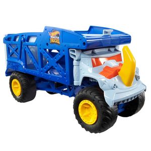 Oferta de Hot Wheels Monster Trucks Rino Camión de transporte de coches de juguete con pista por 37,99€ en Fisher-Price
