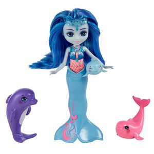 Oferta de Royal Enchantimals Ocean Kingdom Muñeca Dorinda Dolphin con familia de mascotas delfines de juguete por 19,99€ en Barbie