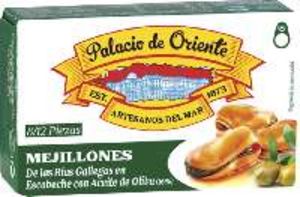 Oferta de Mejillones Palacio de Oriente en escabeche de aceite oliva fácil apertura 8/12 piezas 68 g por 2,49€ en Froiz