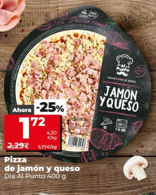 Oferta de Pizza de jamón y queso Dia por 1,72€