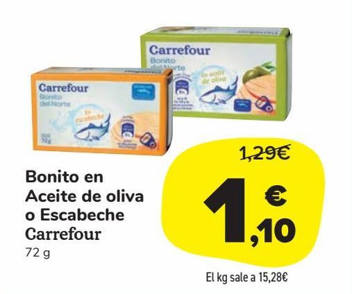 Oferta de Bonito en Aceite de oliva o Escabeche Carrefour por 1,1€