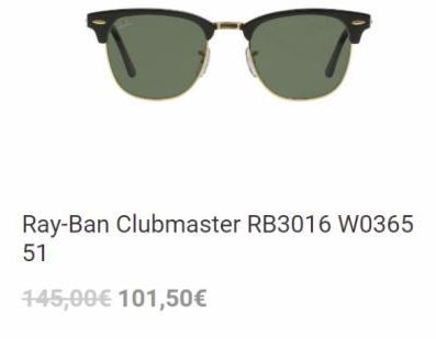 Oferta de Ray-Ban Clubmaster RB3016 W0365 51  145,00€ 101,50€  por 145€ en Visionlab