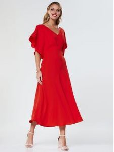 Oferta de Vestido largo rojo de fiesta manga capa por 41,99€ en Venca