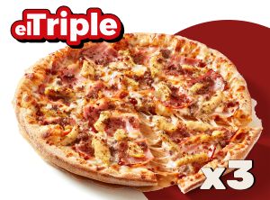 Oferta de El Triple: 3 medianas (5 ing) desde 9,95€ c/u por 29,85€ en Telepizza