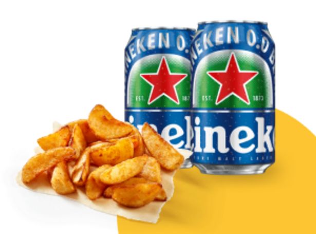Oferta de Dos latas Heineken 0,0 + Entrante por 3,95€ en Telepizza
