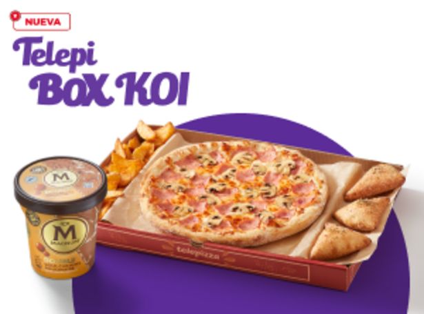 Oferta de TelepiBOX KOI: Mediana, Patatas, Pan Ajo y Magnum por 19,95€ en Telepizza