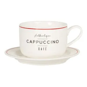 Oferta de Tasse cappuccino et soucoupe en porcelaine blanche et rouge por 7,99€ en Maisons du Monde