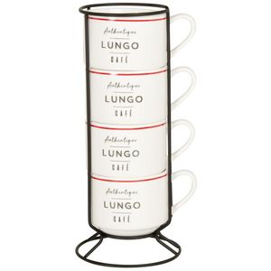 Oferta de Tasses à café lungo en porcelaine blanche et rouge (x4) et support en métal noir por 16,99€ en Maisons du Monde