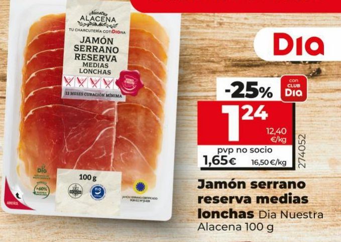 Oferta de Jamón serrano Dia por 1,24€ en Dia Market