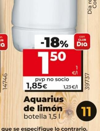 Oferta de Bebidas Aquarius por 1,5€ en Dia Market
