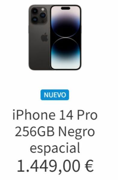 Oferta de NUEVO  iPhone 14 Pro  256GB Negro  espacial 1.449,00 €  en K-tuin