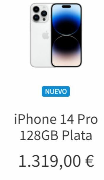 Oferta de NUEVO  iPhone 14 Pro  128GB Plata  1.319,00 €  en K-tuin
