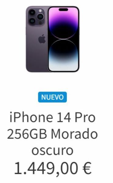 Oferta de NUEVO  iPhone 14 Pro 256GB Morado  oscuro  1.449,00 €  en K-tuin