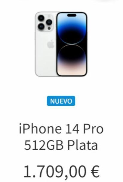 Oferta de NUEVO  iPhone 14 Pro  512GB Plata  1.709,00 €  en K-tuin