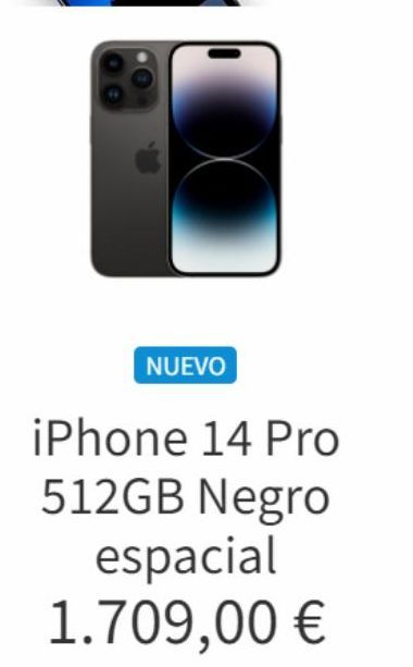 Oferta de NUEVO  iPhone 14 Pro  512GB Negro  espacial  1.709,00 €  en K-tuin