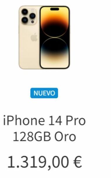 Oferta de NUEVO  iPhone 14 Pro  128GB Oro  1.319,00 €  en K-tuin