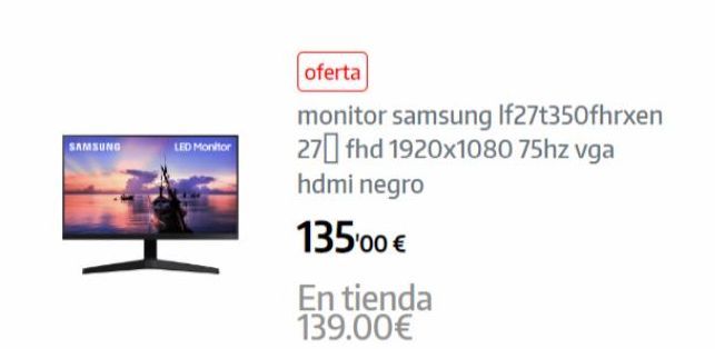 Oferta de Monitor Samsung por 135€ en App Informática
