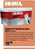 Oferta de KOLOREA  MONOCAPA PINTURA BLANCO MATE 9632845  Pintura a base de resinas de gran capacidad de rendimiento y blancura. Acabado mate lavable. Indicado para todo tipo de paredes y techos de interior dond en Cofac
