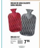 Oferta de BOLSAS DE AGUA CALIENTE GOMA INOLORA  BOLSAS 2 LT Reciclable incora  Antracita 8683652 795  Roja  en Cofac