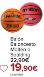 Oferta de Balón Baloncesto Molten o Spalding por 19,9€ en Carrefour