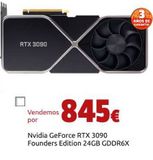 Oferta de Nvidia GeForce RTX 3090 Founders Edition 24GB GDDR6X por 845€ en CeX
