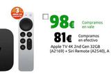Oferta de Apple TV 4K 2nd Gen 32GB (A2169) + Siri Remote (A2540), A por 81€ en CeX