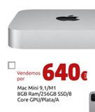 Oferta de Mac Mini 9,1/M1 8G Ram/256GB SSD/8 Core GPU/Plata/A por 640€ en CeX