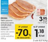 Oferta de EROSKI Filetes de lomo de cerdo adobado corte extrafino 300 g por 3,95€ en Eroski
