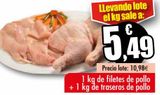 Oferta de 1 kg de filetes de pollo + 1 kg de traseros de pollo por 10,98€ en Unide Supermercados