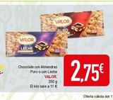 Oferta de VALOR  LECHE  VALOR PURO  Chocolate con Almendras Puro o con Leche  VALOR,  250 g  El kilo sale a 11 €  2,75€  en Masymas