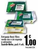 Oferta de Estropajo Basic fibra verde con o sin esponja o salvauñas Scotch-Brite por 1€ en Unide Market