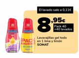 Oferta de Lavavajillas gel todo en 1 lima y limón SOMAT por 8,95€ en Supeco