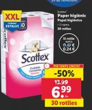 Oferta de Papel higiénico Scottex 30 rollos por 6,99€ en Lidl
