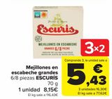 Oferta de Mejillones en escabeche grandes ESCURÍS por 8,15€ en Carrefour