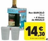 Oferta de Ron BARCELÓ + 4 vasos de REGALO  por 14,3€ en Carrefour