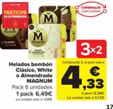 Oferta de Helados bombón Clásico, White o Almendrado MAGNUM por 6,49€ en Carrefour
