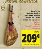 Oferta de Jamón de bellota ibérico 75% raza ibérica PURA ESTIRPE por 209€ en Carrefour