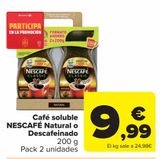 Oferta de Café soluble NESCAFÉ Natural o Descafeinado por 9,99€ en Carrefour