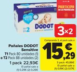 Oferta de Pañales DODOT Sensitive T1 o T2  por 22,93€ en Carrefour