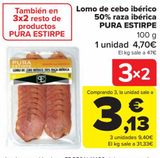 Oferta de Lomo de cebo ibérico 50% raza ibérica PURA ESTIRPE por 4,7€ en Carrefour