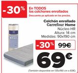 Oferta de Colchón enrollado Carrefour Home  por 69€ en Carrefour